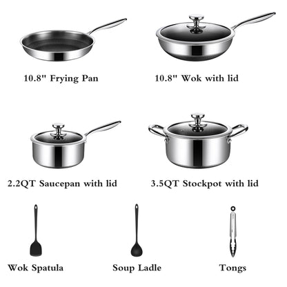 TalingMA Non Stick Pots and Pan Set, 10 Pcs Hybrid Stainless Steel Cookware Set with Lids, Kitchen Skillet, Stock Pot, Nonstick Frying Pan, PFOA-free Kitchen Cooking Utensils,Induction,Dishwasher Safe