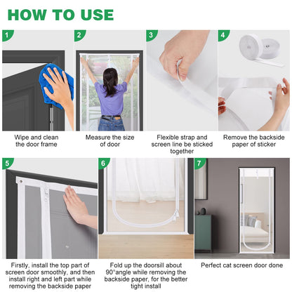 Verstärkte Katzenschutztür, 35,5 x 82 Zoll (ca. 90 x 208 cm), robuste, haustiersichere Tür mit beidseitigem Reißverschluss, verhindert, dass Hunde und Katzen aus dem Haus, Schlafzimmer, Wohnzimmer, Küche oder von der Terrasse entkommen. 