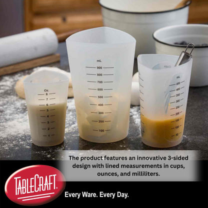 Tablecraft Flexible Messbecher, Silikon, 3er-Set, enthält: 1, 2 und 4 Becher, Weiß