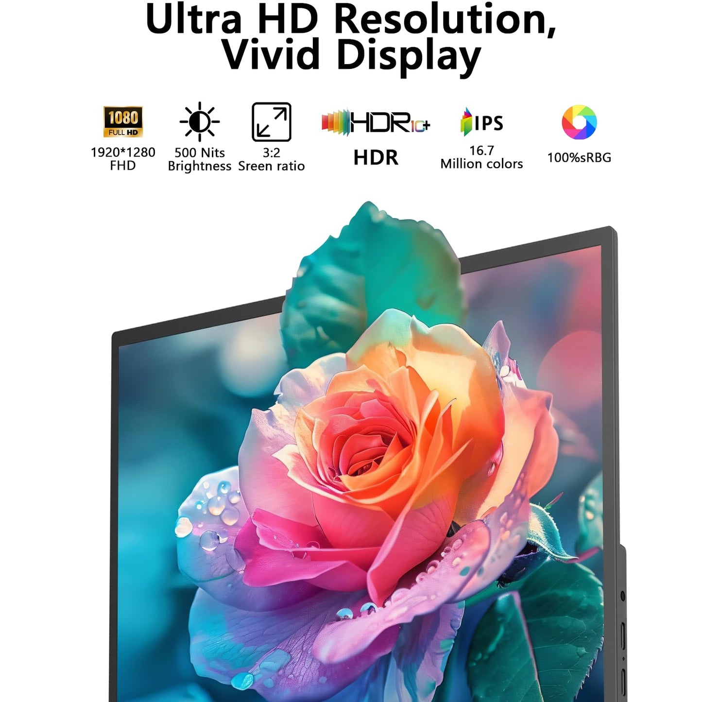 Portable Monitor for Laptop, 10.5" Screen Extender 1920x1280P IPS Travel Monitor 3:2, 500nits, 2000:1, w/45° Adjustable Stand, Standard HDMI USB-C Computer Display for Laptop PC Phone Mac PS4 Xbox