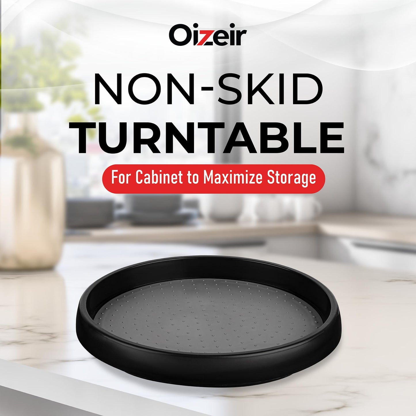 Oizeir 10 Inch Lazy Susan (Set of 4) - Non-Skid Turntable for Cabinet to Maximize Storage and Simplify Accessibility in Kitchen, Bathroom, and Pantry Spaces (Black)