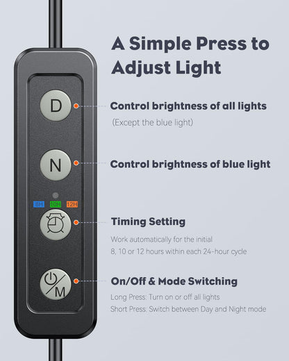 Pawfly 6 W LED-Aquarienleuchte für 1 bis 5 Gallonen Aquarien, Clip-On-Aquarienleuchte, USB-betriebene Aquariumlampe mit Vollspektrum, dimmbare weiße, blaue, rote und grüne Lichter mit Timer (Adapter nicht im Lieferumfang enthalten)