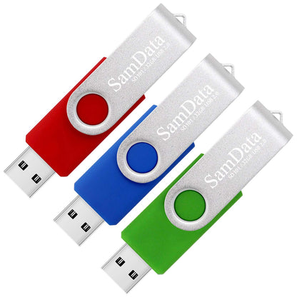SamData USB 2.0 Flash-Laufwerk 32 GB, 3er-Pack USB-Stick mit Drehgelenk, externer Speicher (3 Farben: Blau, Grün, Rot)