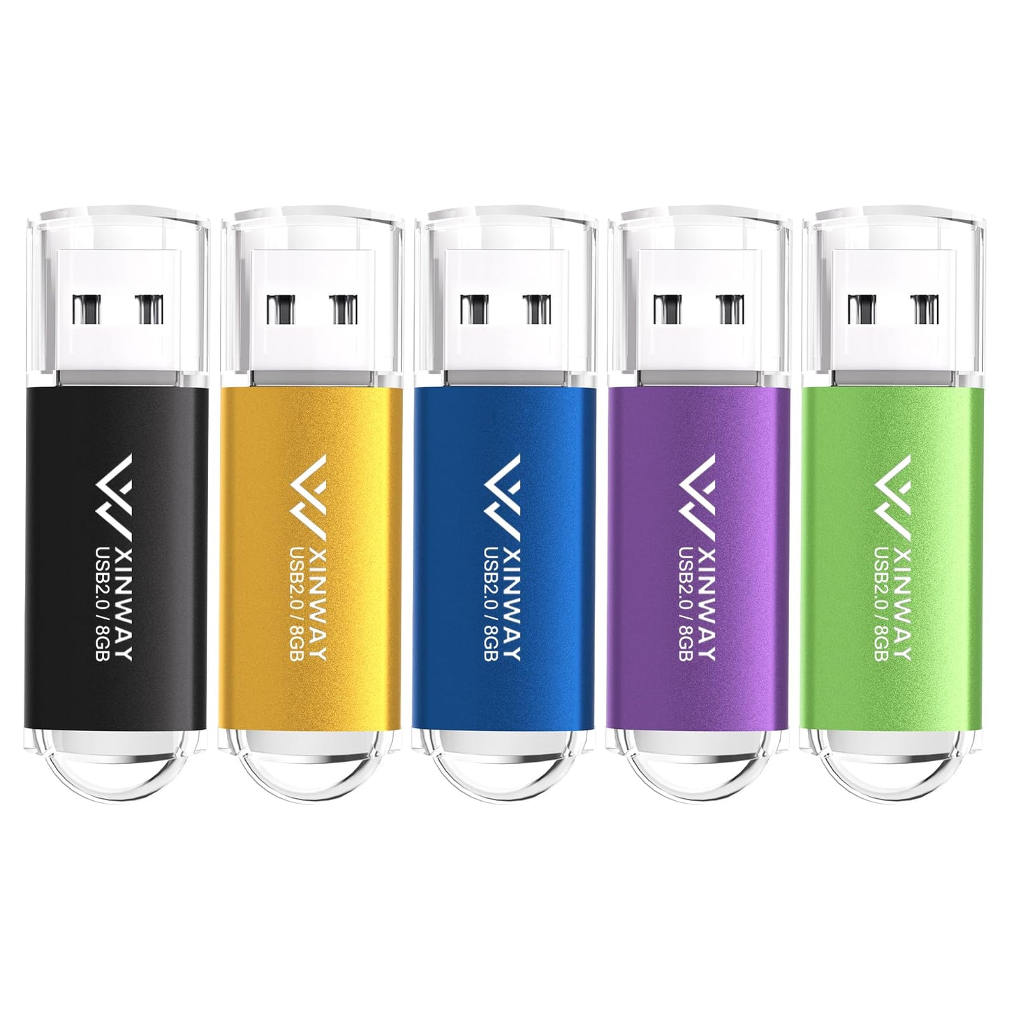 XINWAY 8GB USB 2.0 Flash Drive Thumb Drives Memory Stick Jump Drive Zip Drive, 5 Pack Mixed Colors: Black Blue Green Gold Purple