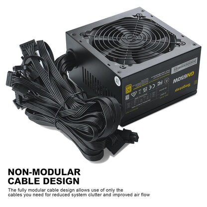 Segotep 650W 80 Plus Gold Certified Non-Modular ATX Power Supply with 6+2 Pin Connectors PFC Protection and RoHS Compliance, 120mm Silent Fan Gaming PSU GN-650 Black