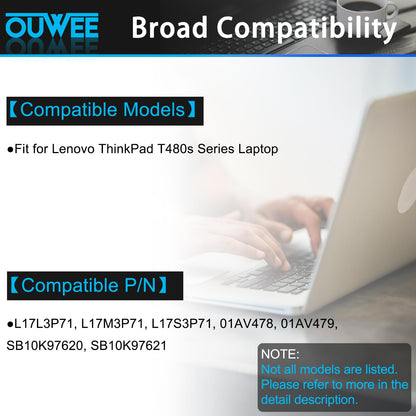 OUWEE L17L3P71 L17M3P71 Laptop-Akku, kompatibel mit Lenovo ThinkPad T480S Serie Notebook 01AV478 SB10K97620 01AV479 SB10K97621 L17M3P72 01AV480 SB10K97622, ​​11,58 V, 57 Wh, 4920 mAh