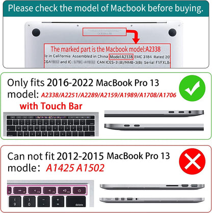 Teryeefi Schutzhülle für MacBook Pro 13 Zoll (Modelle A2338, A2289, A2251 mit Touch Bar) – Modell 2022/2020 (mit Touch Bar) – Hartschalen-Schutzhülle aus Kunststoff, Tastaturabdeckung und Displayschutzfolie, Goldblumen
