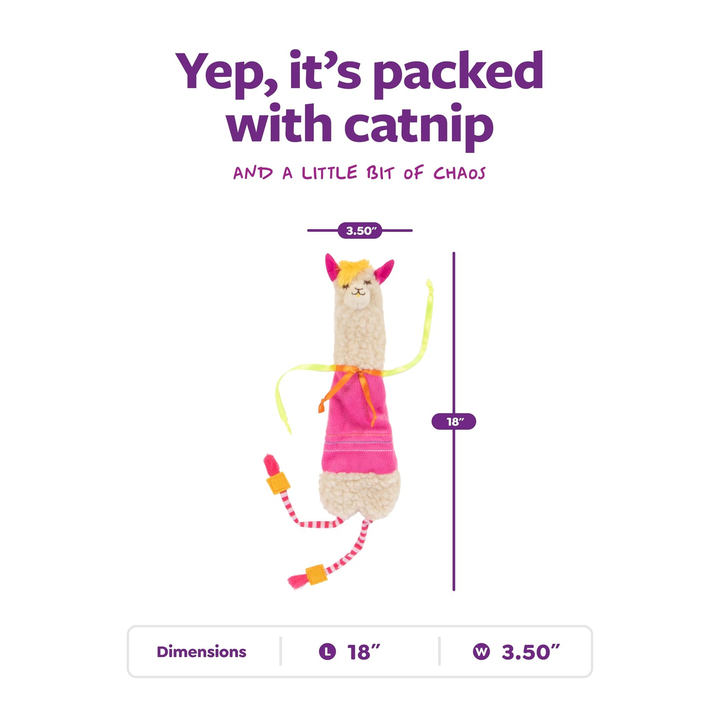 SmartyKat Leggy Llama Catnip Crinkly Plush Kicker Cat Toy, Soft Floppy Body for Wrestling & Bunny Kicks for Cats & Kittens