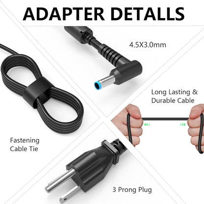 65W AC Charger Fit for HP Laptop Smart Blue Tip Power Adapter