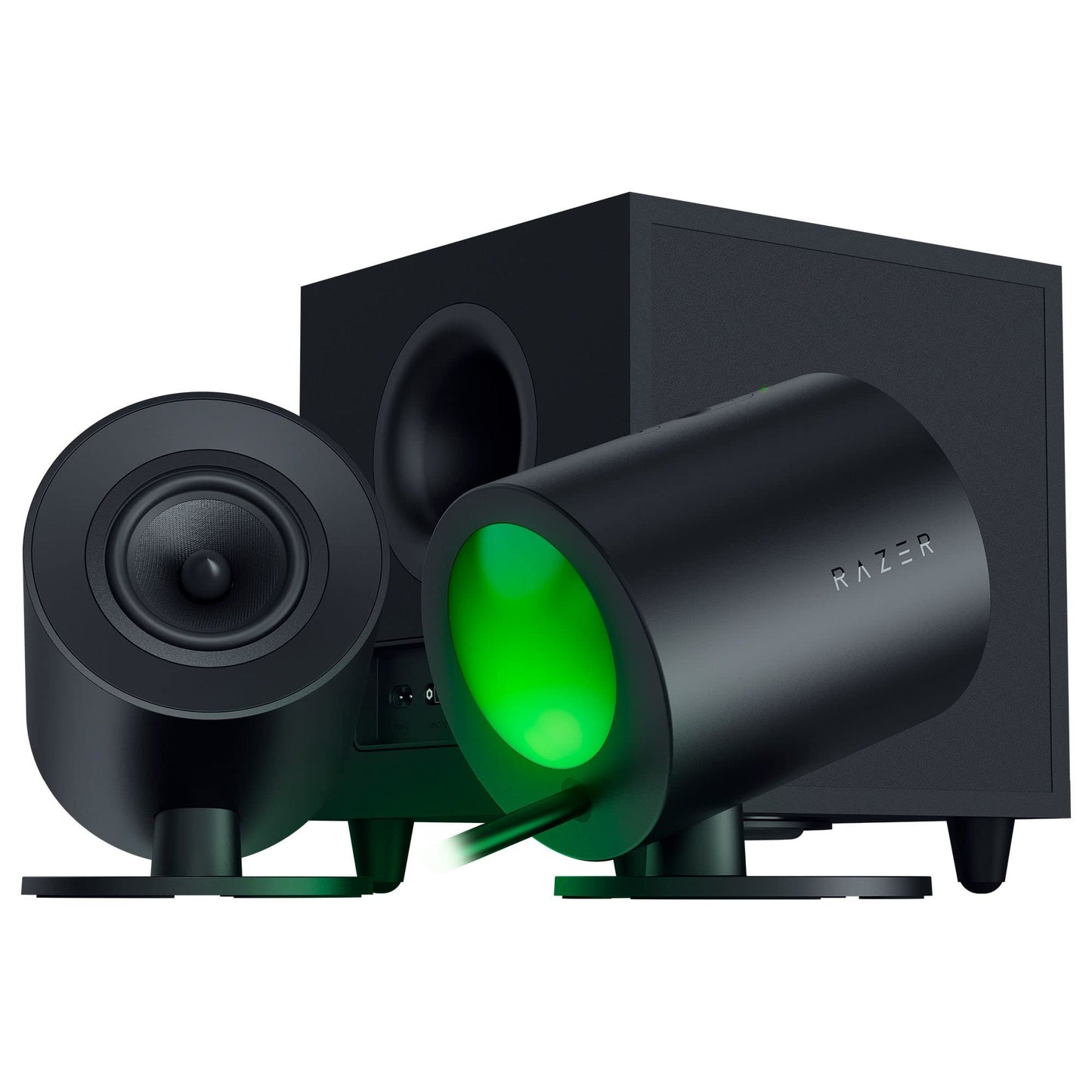 Razer Nommo V2 – 2.1-PC-Gaming-Lautsprecher mit kabelgebundenem Subwoofer: THX Spatial Audio – Chroma RGB-Rückprojektion – 3-Zoll-Treiber – nach unten gerichteter 5,5-Zoll-Subwoofer – kabellose Fernbedienung