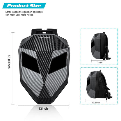 Crelander LED Knight Rucksack, 19-Zoll-Motorradrucksack mit App-Steuerung, programmierbarem Vollfarbdisplay, wasserdicht, großes Fassungsvermögen, Hartschalen-Helmtasche, DIY-Pixel-Art-Animations-Laptop-Tagesrucksack 