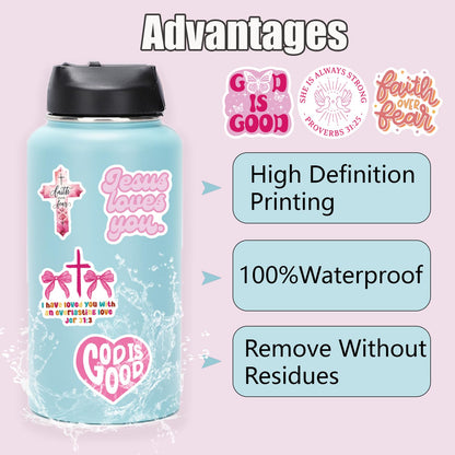 Pink Christian Stickers 55 PCS, Inspirational Bible Verse Stickers, Waterproof Jesus Sticker for Water Bottles Laptop Journaling, Adults Women Faith Gifts