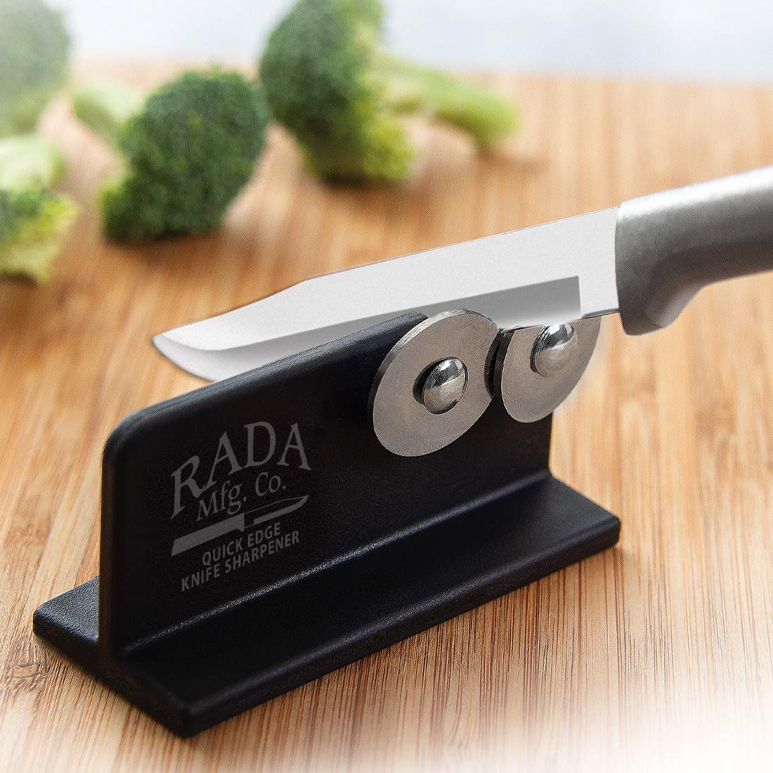 Rada Cutlery Quick Edge Knife Sharpener (R119), 3.5"x2", Stainless Steel Wheels, Made in USA