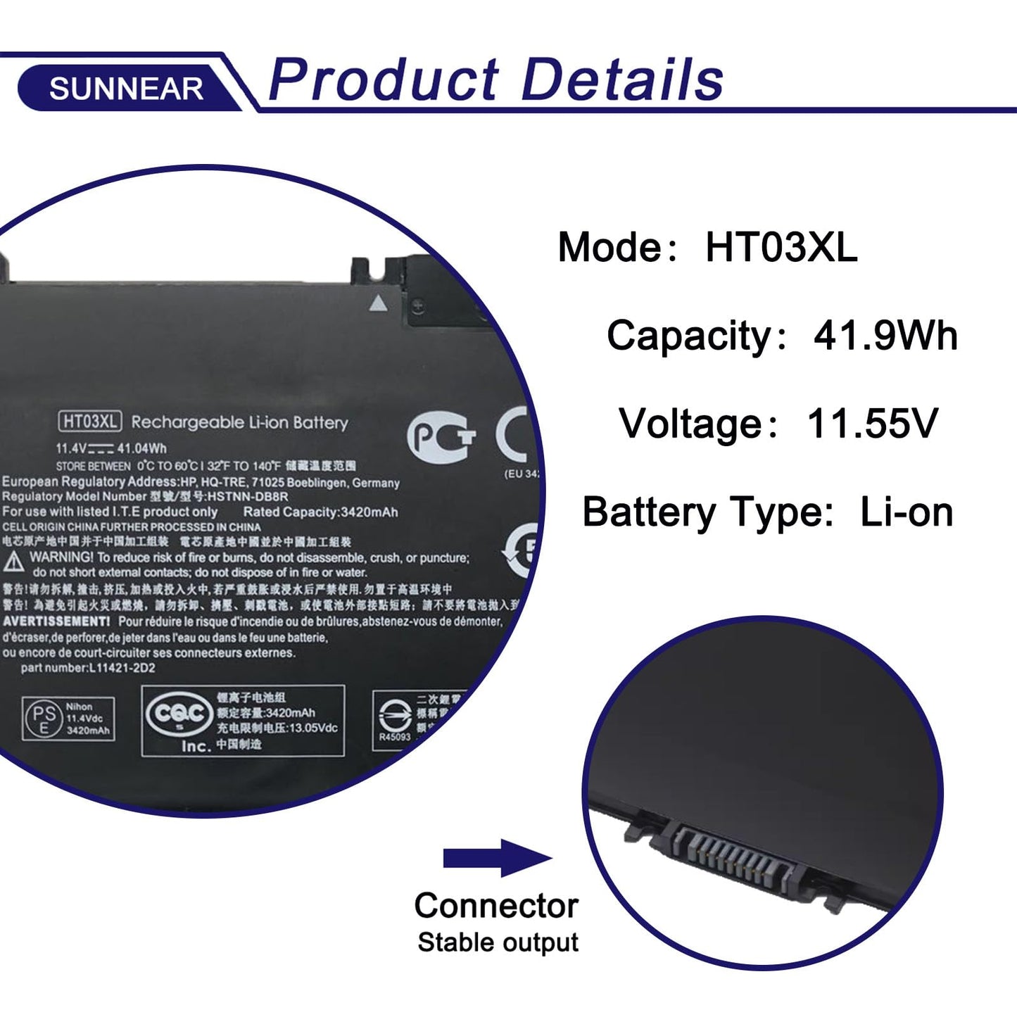 SUNNEAR HT03XL L11119-855 Battery for HP Pavilion 14Q-CS 14-CE 14-CF 14-CK 14-DF 14-DQ 15-DA 15-DB 15-DW 15-DY LPD1071 17-by 17-CA 15Q X360 14-DH 14M-DH0003DX 15T-CS200 15-CW1XXX 15-CS0053CL HTO3XL