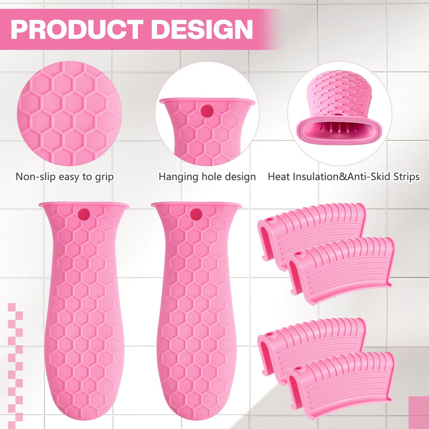 Patelai 8 Pcs Silicone Pot Holders Set Cast Iron Handle Cover Heat Resistant Pot Handle Covers Potholder Non Slip Reusable Pan Sleeve for Frying Pan Kitchen Supplies(Black)