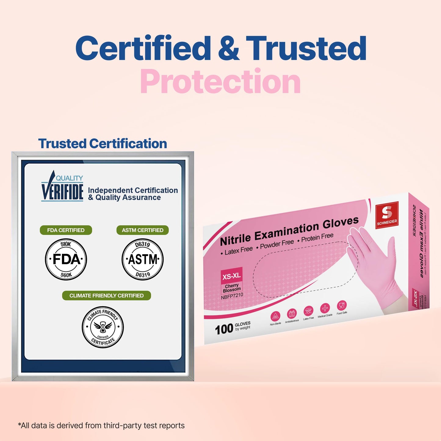 Schneider Nitrile Exam Gloves, 4-mil Medical Gloves Disposable Latex Free, Powder Free, Food Safe Glove for Cooking, Cleaning, Examination, Cherry Blossom, Medium, 100-ct Box