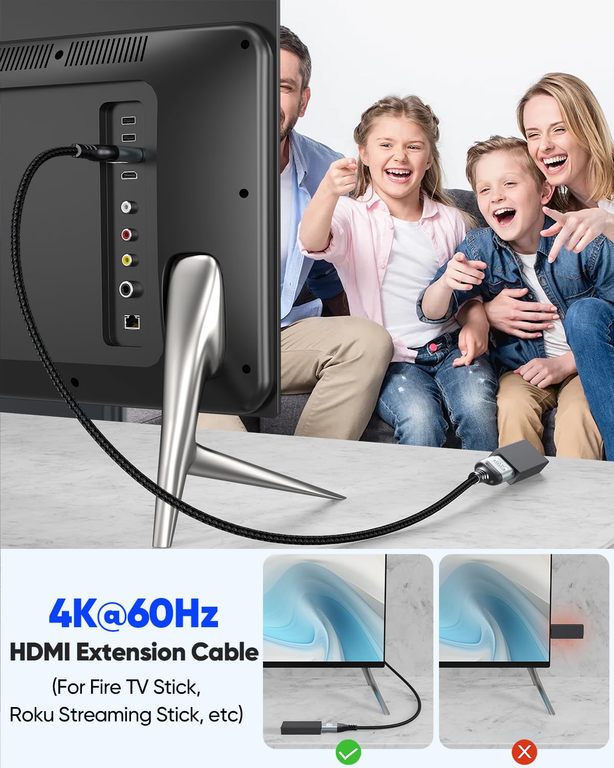 ZeniKon 4K HDMI Extender Cable 3FT HDMI Extension, High Speed HDMI Male to Female Adapter Supports ARC, HDR, 3D, HDCP 2.2 Compatible with Fire TV Stick, Roku Devices, PS5, Xbox, HDTV, Laptop