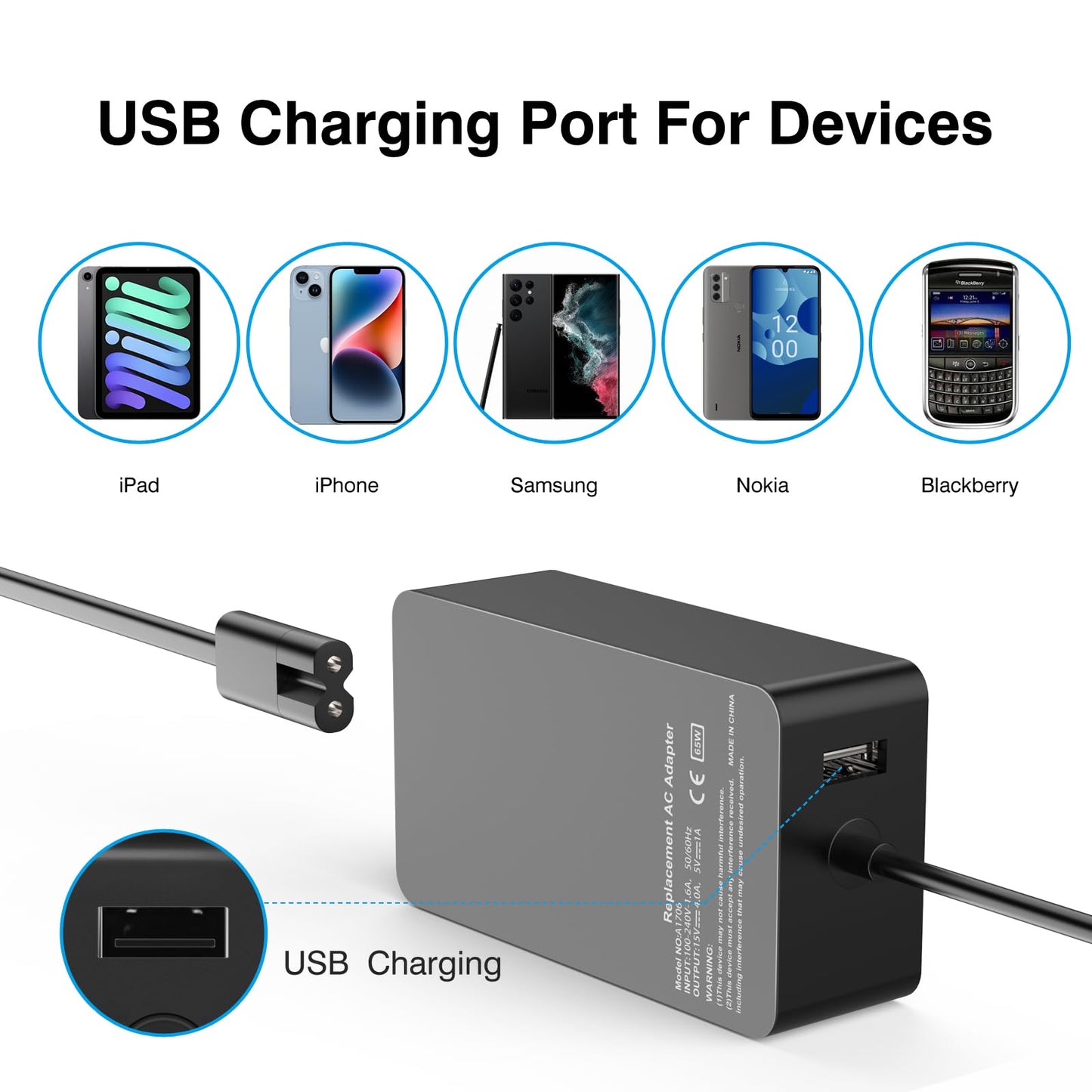 [Verbesserte Version] Surface Pro Ladegerät 65W für Surface Pro 3/4/5/6/7/8/9/X Netzteiladapter, kompatibel mit Microsoft Surface Book Laptop/Tablet, funktioniert mit 65W, 44W, 36W und 24W (3 m Kabel)