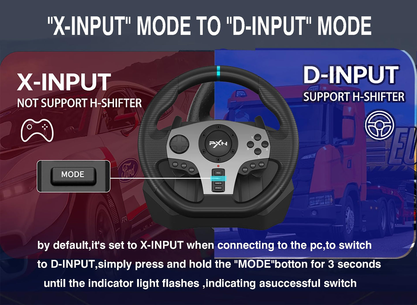 PXN V9 Gaming-Rennlenkrad mit Pedalen und Schalthebel, 270/900°-Dual-Motor-Feedback, kompatibel mit PC, PS4, PS3, Xbox One, Xbox Series X/S und Xbox Series N