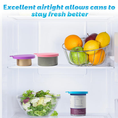 SLSON Pet Food Can Cover Universal Silicone Cat Dog Canned Food Lids with Spoon 1 Fit 3 Standard Size Can Tops (4)