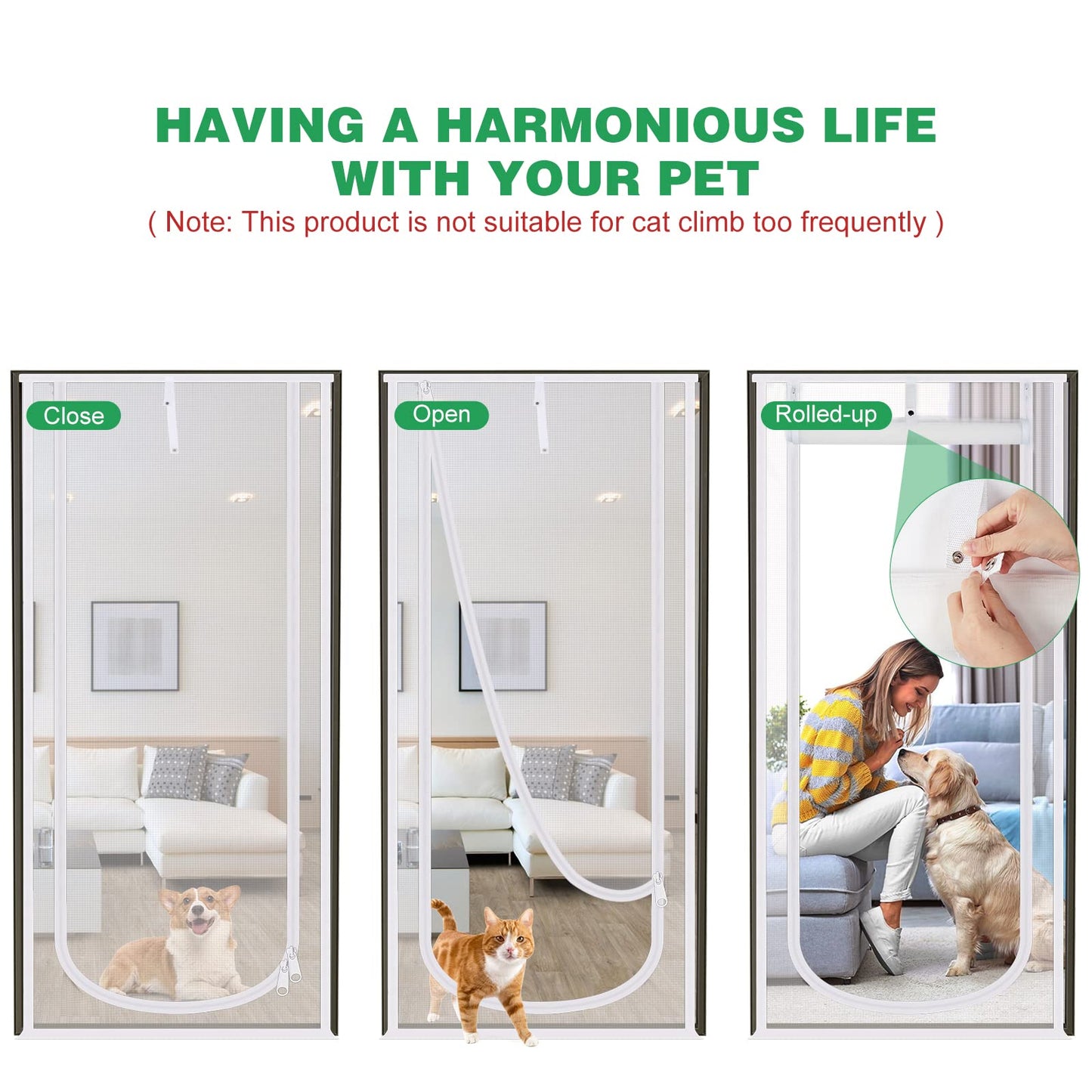 Verstärkte Katzenschutztür, 35,5 x 82 Zoll (ca. 90 x 208 cm), robuste, haustiersichere Tür mit beidseitigem Reißverschluss, verhindert, dass Hunde und Katzen aus dem Haus, Schlafzimmer, Wohnzimmer, Küche oder von der Terrasse entkommen. 