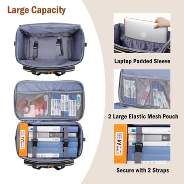Sydioor Teacher’s Rolling Tote Cart, Tote Bag with Wheels -Spacious Wheeled Storage for Teachers: Holds Sewing Supplies, Laptop & Books