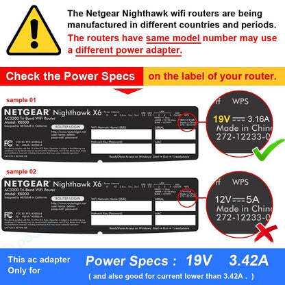 T-Power 19V Ladegerät für Netgear Nighthawk X4 X6 X6S X8 X10 AX8 AX12 AD7200 R9000 AC5300 AX6000 RAX120 Tri-Band Quad-Stream Wi-Fi Router R8500 Netzteil