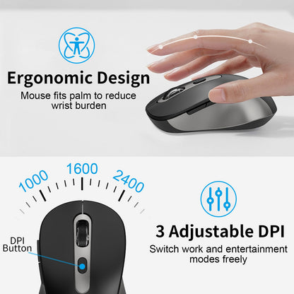 Silent Keyboard and Mouse, Wireless Compact Full-Size Computer Keyboard with Calculator Button, 2400 DPI Mouse, Quiet Clicking, Ultra-Thin Cordless USB Kit for Windows Mac Laptops - Iron Grey