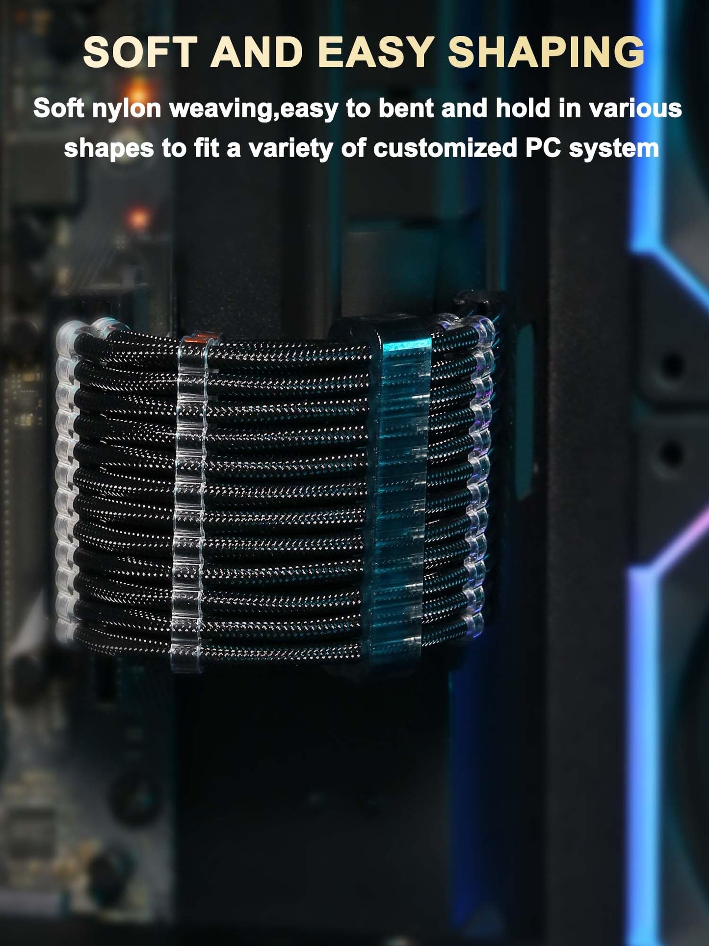 Sirlyr Transparent Connector PSU Cable Extension Kit Customed PC Power Supply Extend Mod 16AWG with 24 Pin ATX × 1/8 Pin EPS × 1/ Gold-Plated 8Pin Pcie × 2,Soft Nylon Braided Black