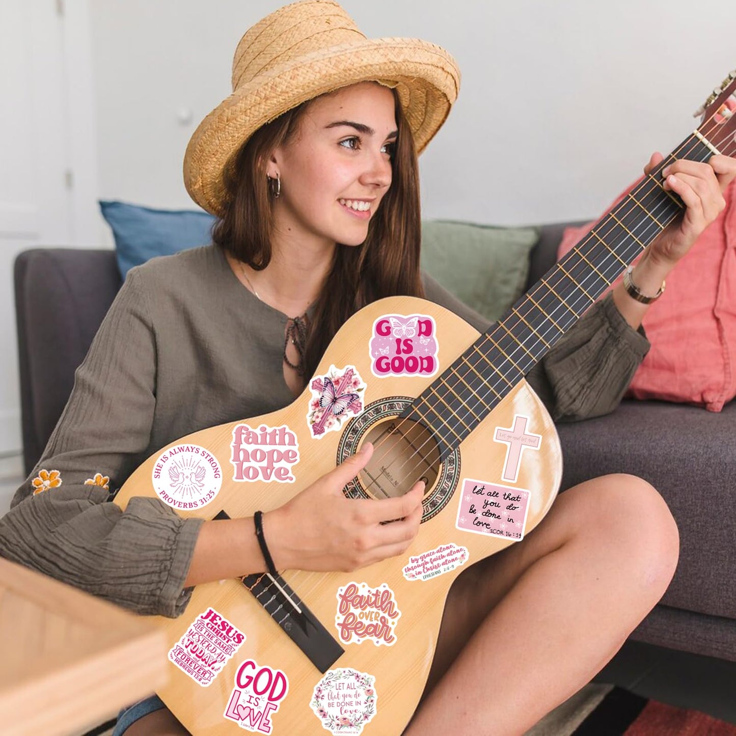 Pink Christian Stickers 55 PCS, Inspirational Bible Verse Stickers, Waterproof Jesus Sticker for Water Bottles Laptop Journaling, Adults Women Faith Gifts