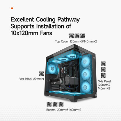 PCCOOLER PC Case ATX Mid Tower, Tempered Glass & Mesh Front, High Airflow, E-ATX/ATX/Micro-ATX/ITX Support, 360mm Radiator Support, Tool-Free Design - Black (C3T700 No Fans Included)
