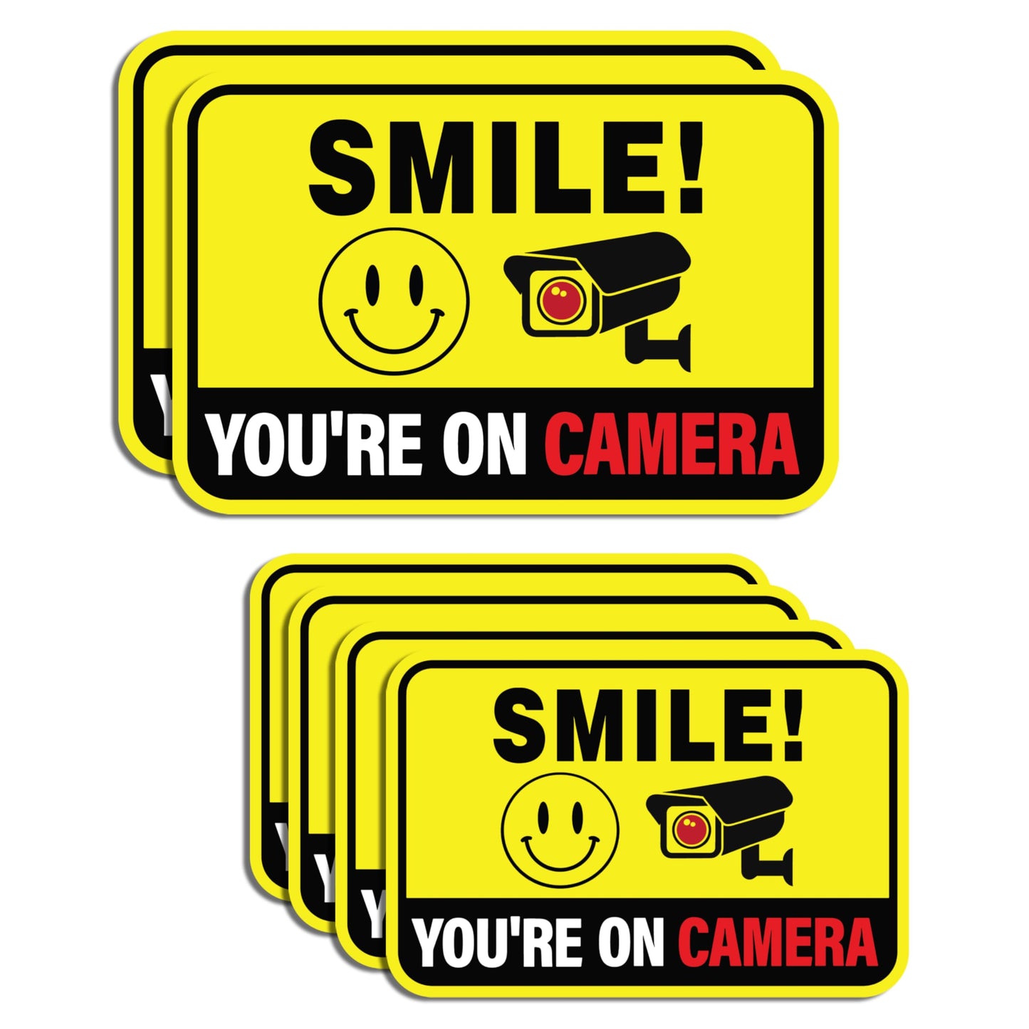Sticky Expressions | 6 Pcs Smile You're On Camera Stickers, Two Sizes (2 Large, 4 Medium) - Strong Adhesive, Waterproof You are On Camera Signs! Anti Theft Car Stickers. Perfect for Security