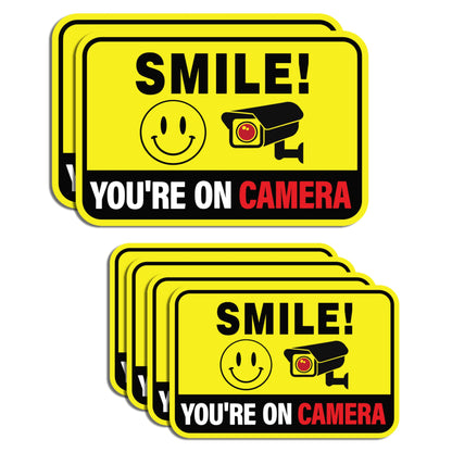 Sticky Expressions | 6 Pcs Smile You're On Camera Stickers, Two Sizes (2 Large, 4 Medium) - Strong Adhesive, Waterproof You are On Camera Signs! Anti Theft Car Stickers. Perfect for Security