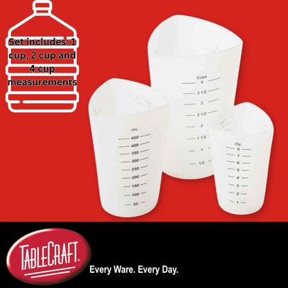 Tablecraft Flexible Messbecher, Silikon, 3er-Set, enthält: 1, 2 und 4 Becher, Weiß