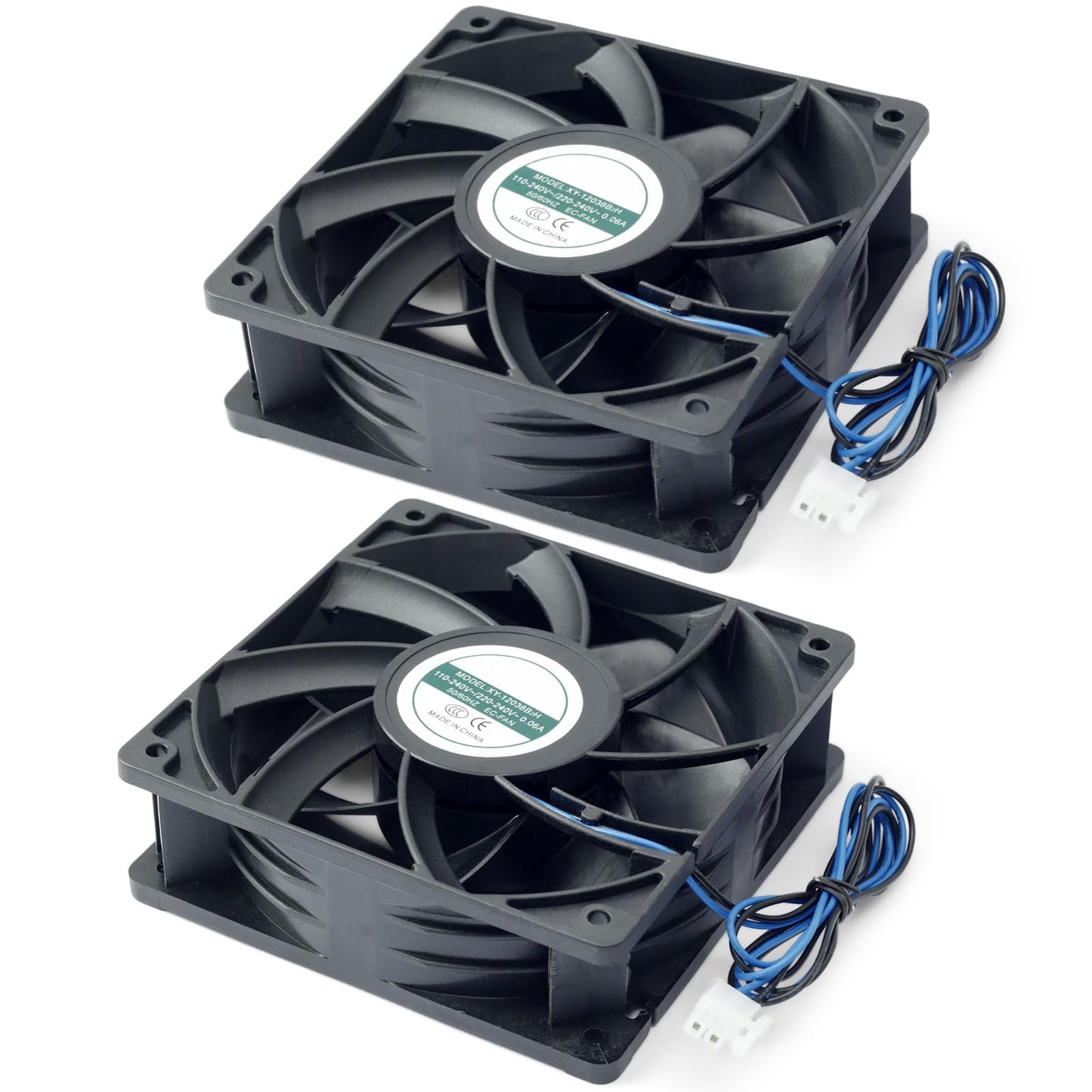 Mhrxusd 2er-Pack XY-12038B2H Hochleistungs-EC-Lüfter, passend für HTE12038D Lüfter, 110–220 V, 0,06 A, 50/60 Hz, 12 cm (120 × 120 × 38 mm) für Eismaschinen-Gehäusekühlung