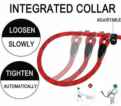 Hundeleine, 1,8 m lange, robuste Hundeleine, strapazierfähige Premium-Qualität, starke Seil-Schlupfleine mit komfortablem, gepolstertem Griff und hochreflektierenden Fäden für kleine, mittlere und große Hunde, (Schwarz) 