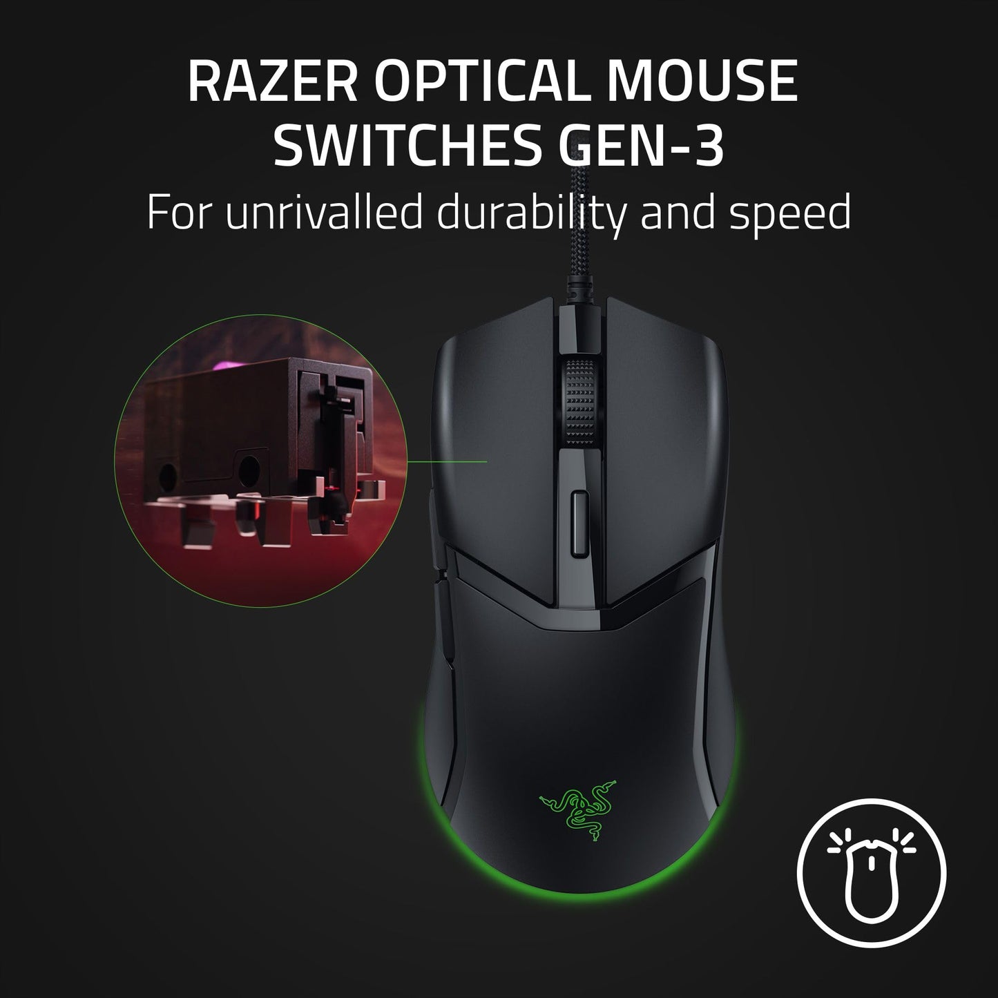 Razer Cobra Kabelgebundene Gaming-Maus: Leichtgewicht (58 g) – Optische Gen-3-Schalter – Chroma RGB-Beleuchtung mit Unterbodenbeleuchtung – Präziser optischer Sensor mit 8500 DPI – Mausfüße aus 100 % PTFE – Speedflex-Kabel – Schwarz