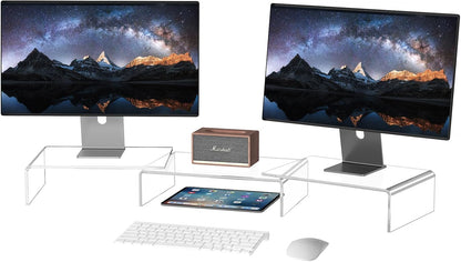X-cosrack Clear Acrylic Monitor Stand Riser, 3 Shelves Adjustable Dual Monitor Stand with Anti-Slip Mat, Premium Desk Organizer for Home Office, Laptops, PCs, Printers, TVs