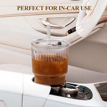 Snextek 20oz Glass Tumblers with Lids and Glass Straws, Thickened for Iced Coffee, Smoothies,Cocktails and Juices-Elegant Durable for Home, Office,Travel (Clear)