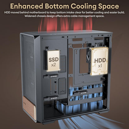 Okinos Air Cross, Genuine Walnut Wood ATX Case, 3×140mm PWM Fan & 2x120mm Reverse PWM Fan Pre-Installed, Airflow Optimized Mesh Panels, Back-Connect Motherboard Compatible, Mid Tower PC Case, Type C