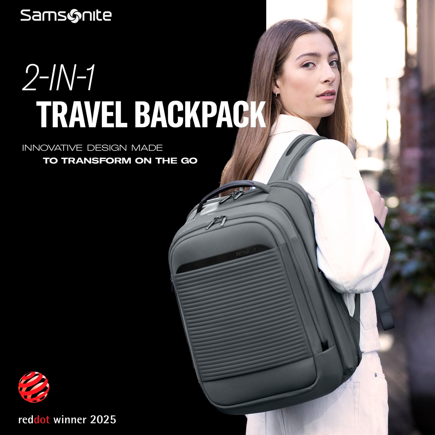 Samsonite Paralux 2-in-1 Travel Backpack, Converts into Main Bag + Go Bag, Lay-Flat Packing, StackIt™ Strap, Laptop Sleeve & Integrated AirTag™ Holder - Business & Adventure Travel Bag - Olive