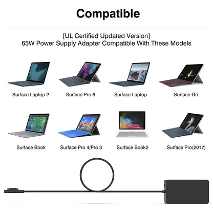 [Verbesserte Version] Surface Pro Ladegerät 65W für Surface Pro 3/4/5/6/7/8/9/X Netzteiladapter, kompatibel mit Microsoft Surface Book Laptop/Tablet, funktioniert mit 65W, 44W, 36W und 24W (3 m Kabel)