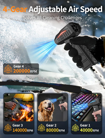 RUNLANE Druckluft-Staubwedel, 200000 U/min, elektrischer Druckluft-Staubwedel mit Licht, 4-stufig verstellbarer kabelloser Staubbläser für Computer, Tastatur, Außenbereich, Haushalt und Auto (FB09-Schwarz)