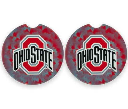 Ohio State Buckeyes University Set of 2 Car Coasters by Magnolia Lane- Removable Absorbent Ceramic Stone Coasters- Ideal Gift for Students, Alumni and Everyday Fan- Show Your Big 10 NCAA Team Spirit