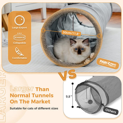 PAWZ Road Cat Tunnel 51 Inches Long Cat Toys Collapsible Tunnel 12 Inches in Diameter Large Cats Tube for Big Cats,Rabbits and Puppy- Large