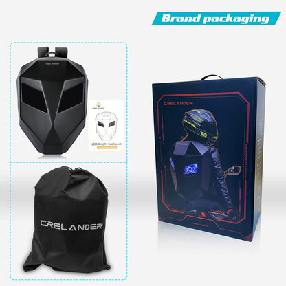Crelander LED Knight Rucksack, 19-Zoll-Motorradrucksack mit App-Steuerung, programmierbarem Vollfarbdisplay, wasserdicht, großes Fassungsvermögen, Hartschalen-Helmtasche, DIY-Pixel-Art-Animations-Laptop-Tagesrucksack 