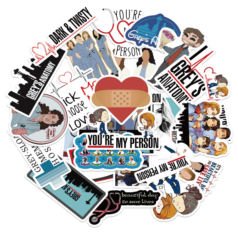 Stickers for The TV Show Greys Anatomy Funny Pack of 50 Stickers for Water Bottles,Hydroflasks,Cars,Phone,Computer,Laptop Sticker Decal Cute,Waterproof,Aesthetic,Trendy Stickers for Teens,Girls