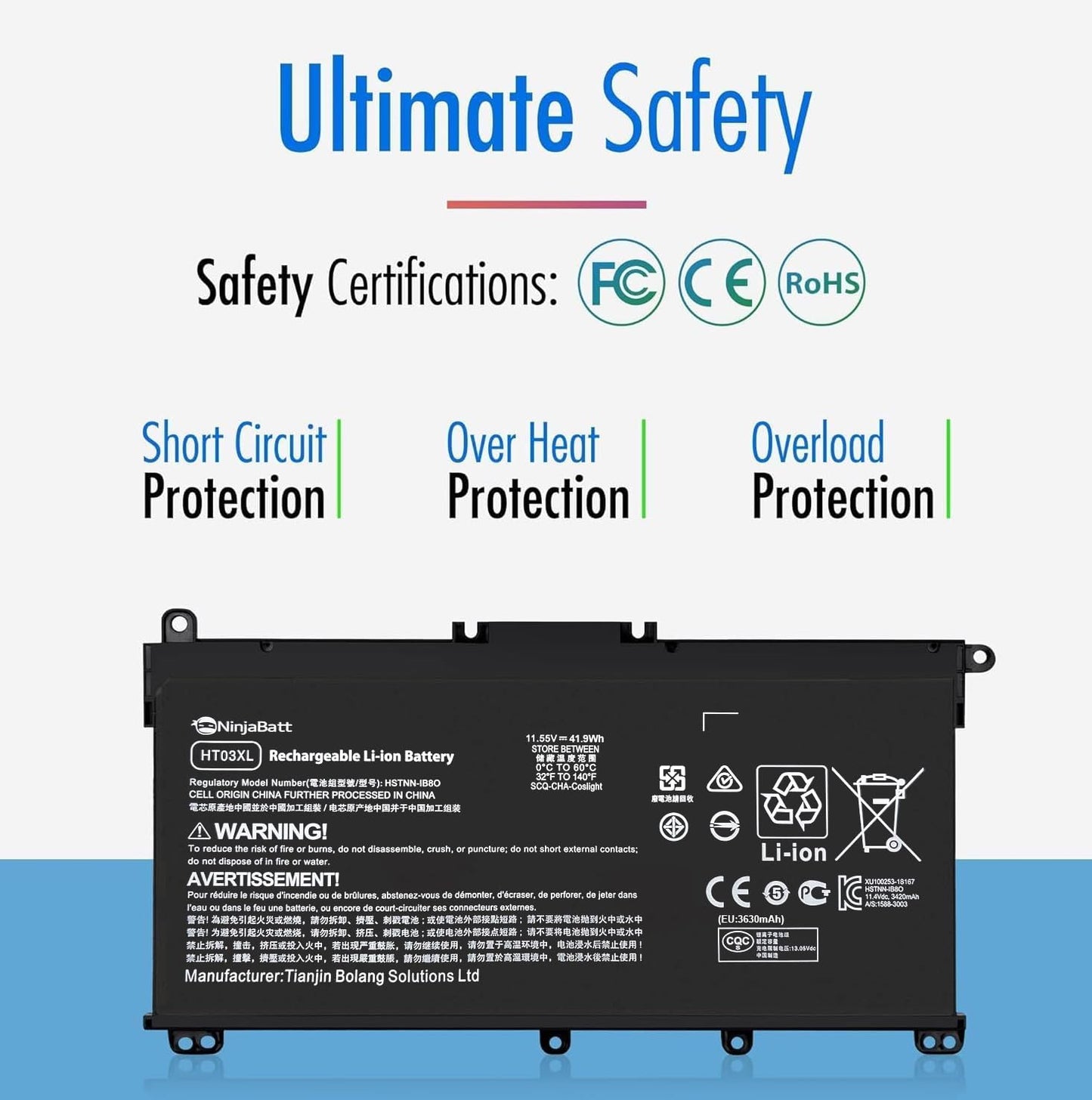 NinjaBatt HT03XL Akku für HP L11119-855 HW03XL Pavilion 15-DB Serie 14M-DH0003DX 14M-DH1003DX 15T-CS200 15-DY0013DX 15-DY1023DX 15-DY1751MS 15-CS3073CL