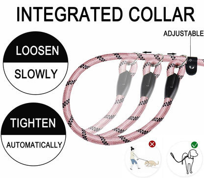 Hundeleine, 1,8 m lange, robuste Hundeleine, strapazierfähige Premium-Qualität, starke Seil-Schlupfleine mit komfortablem, gepolstertem Griff und hochreflektierenden Fäden für kleine, mittlere und große Hunde, (Schwarz) 