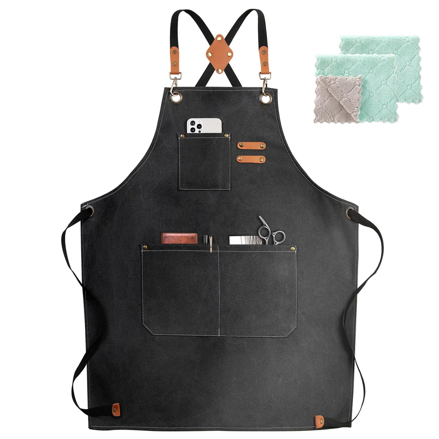 ZOMAO Kochschürze, Baumwoll-Canvas-Schürze mit gekreuztem Rückenteil und Taschen für Damen und Herren, verstellbare Träger und große Taschen, Küchenschürze zum Kochen und Backen 
